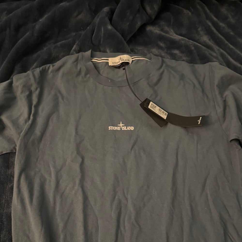 NWT Stone Island Blue Tee with White Graphic